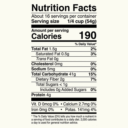 Nutrition label for Sprouted Brown Rice